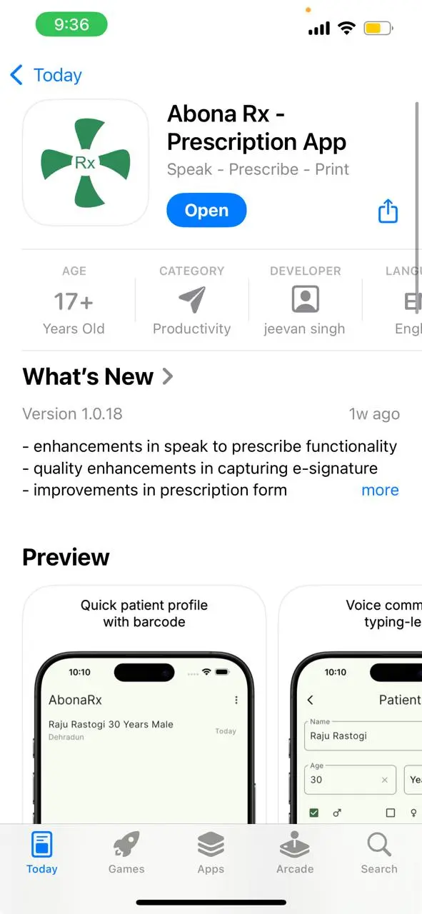 App Store listing