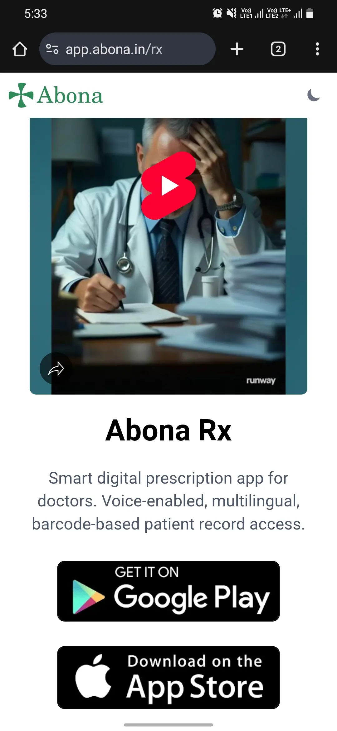 Abona Rx App landing page